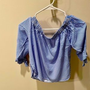 Striped cropped off shoulder top